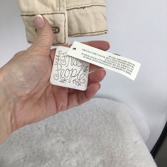 Free People Eisenhower Denim Twill Jacket Casual Boho Ivory Slouchy NWT Size L - Picture 9 of 11